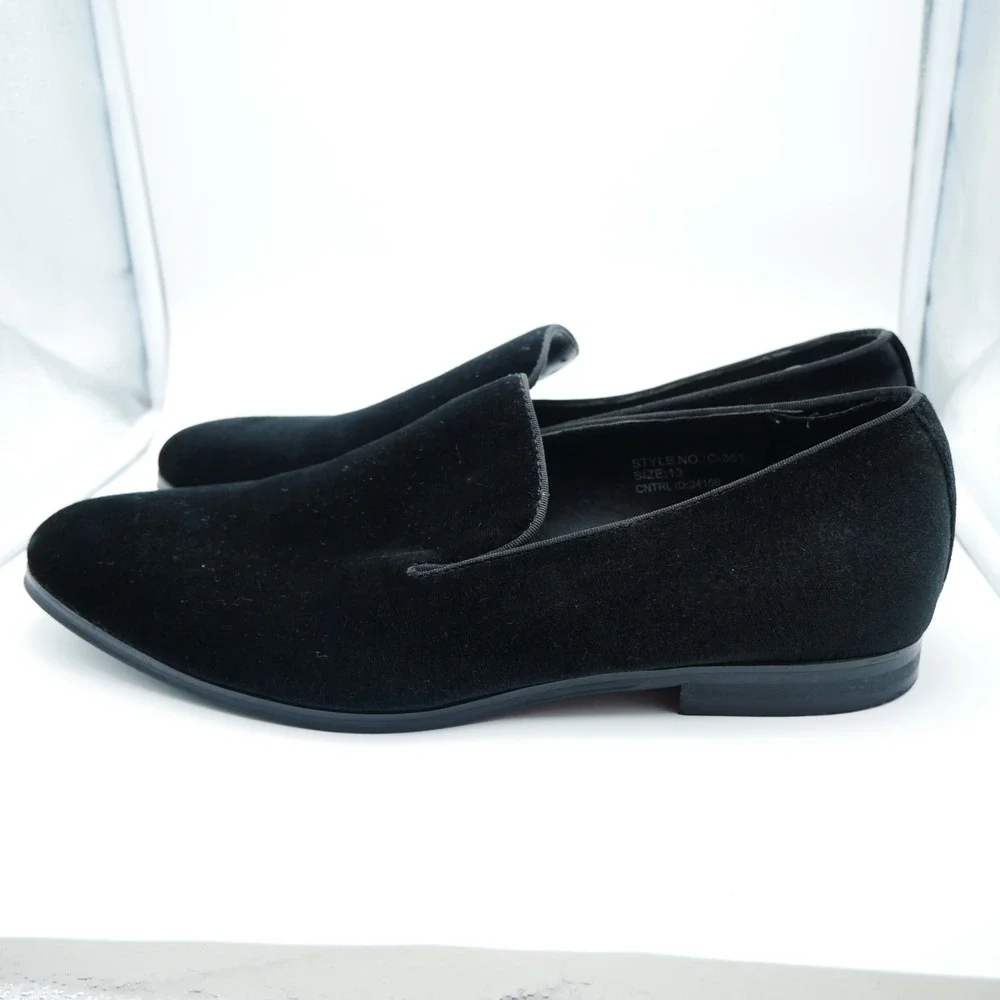 Santino Luciano Men Black Velvet Loafers Memory Foam Slip On Shoes C-351 Size 13